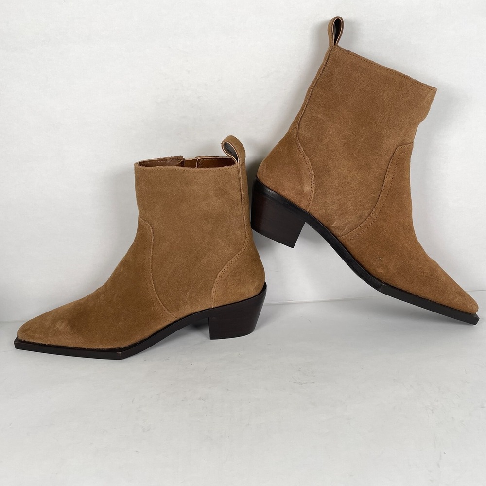 MNG Ankle Boots Womens Size 38 US 7.5 Brown Suede Square Toe Zip Up Shoes - Picture 6 of 10